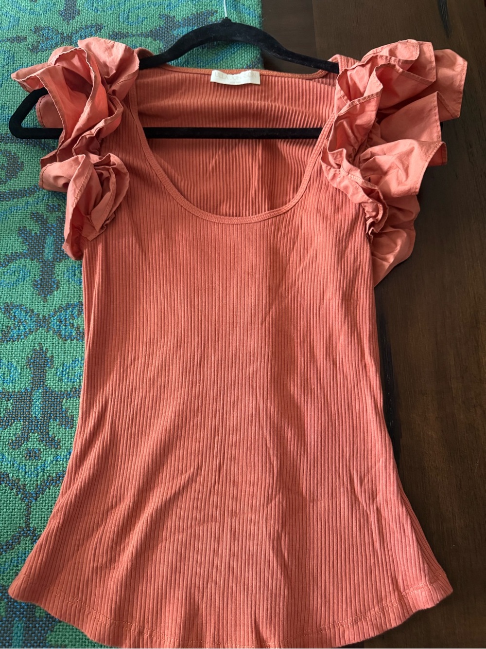 Ulla Johnson Koa Top Auburn Ribbed Ruffle Sleeve Top Size S